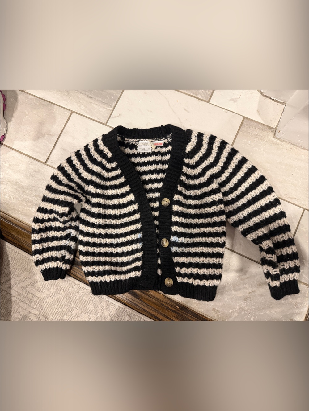 Zara Black and White Striped Knit Cardigan
